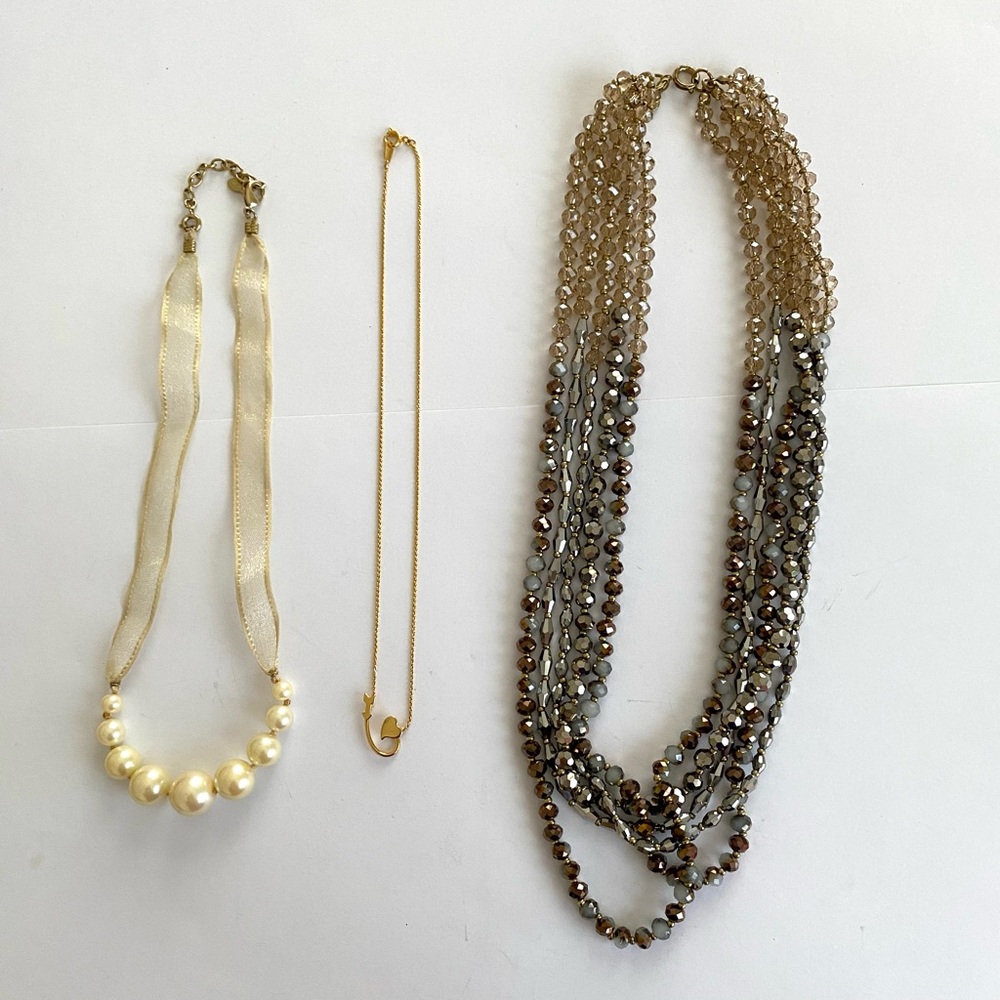 Monet, Loft, Boutique Pearls Glass Beads Statement Gold Tone Chain Necklace